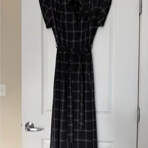 Calvin Klein Black Plaid Shirt Dress with Waist Tie